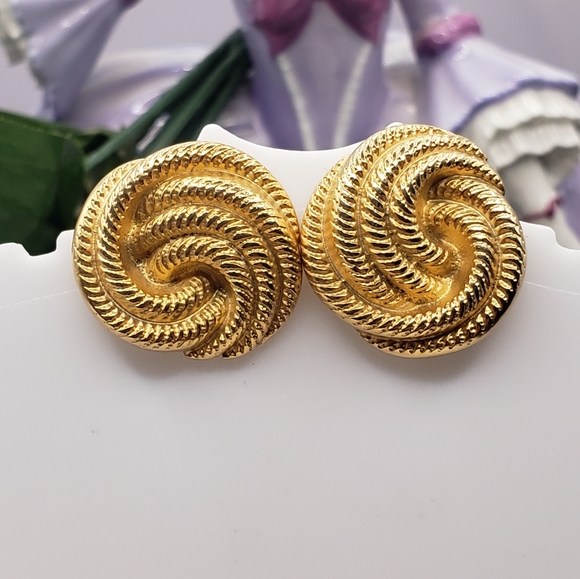 Gold Tone Wavy Spriral Post Earrings - Picture 2 of 6